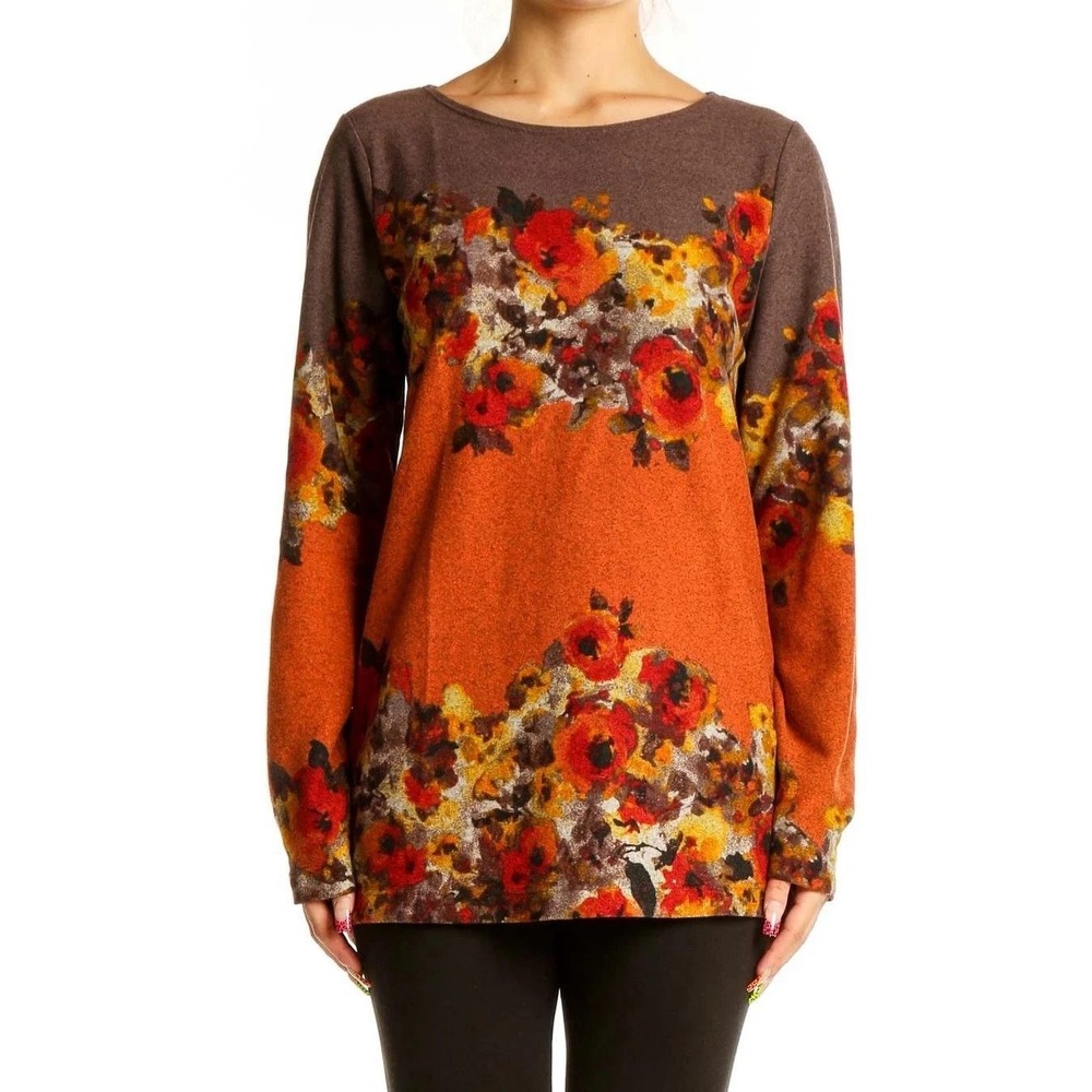 Simonton Says George‎ Simonton Women's S Long Sleeve Floral Print Orange